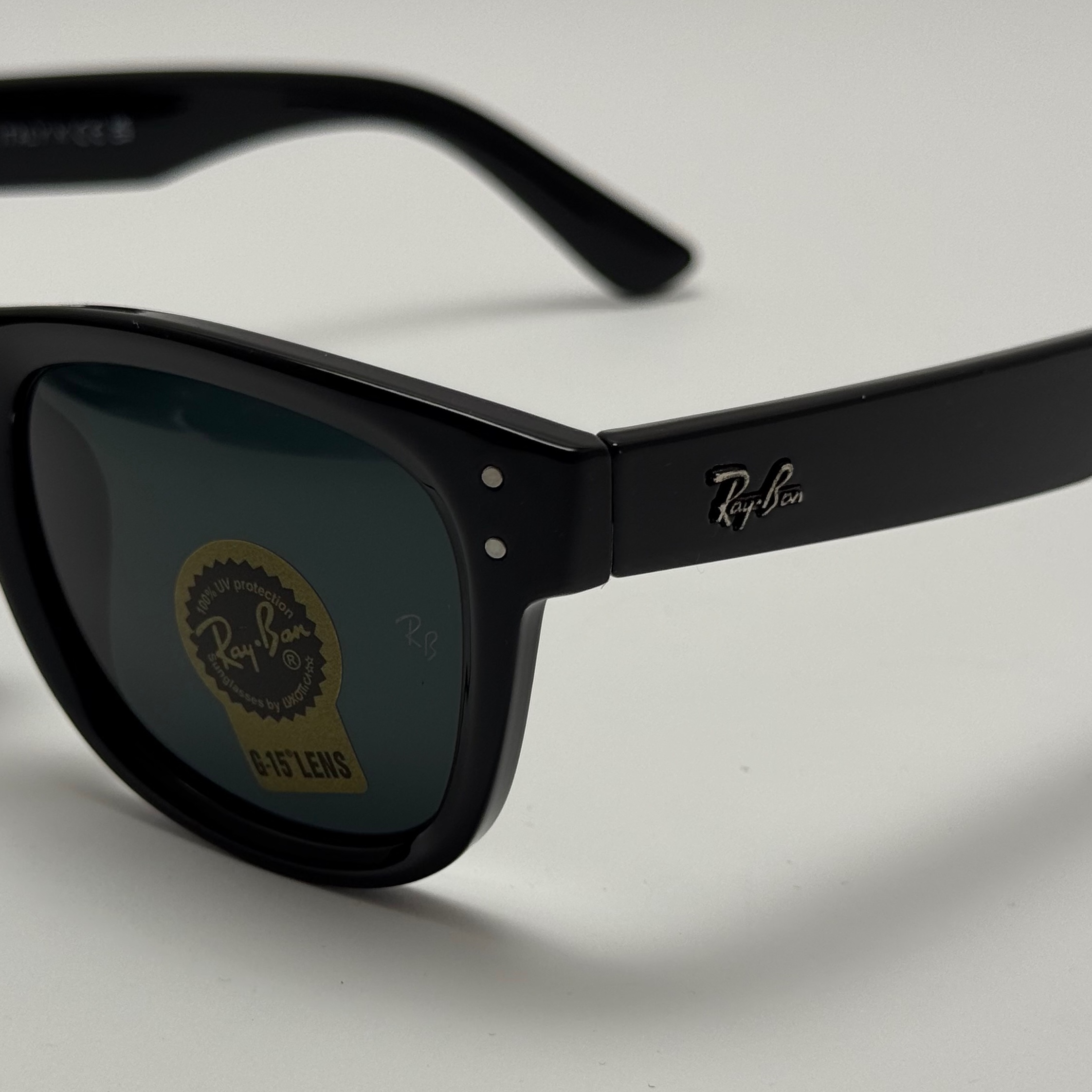 عینک آفتابی ریبن ویفرر شیشه سنگ تمام مشکی به همراه پک کامل ریبن Rayban WAYFARER RB 0502S
