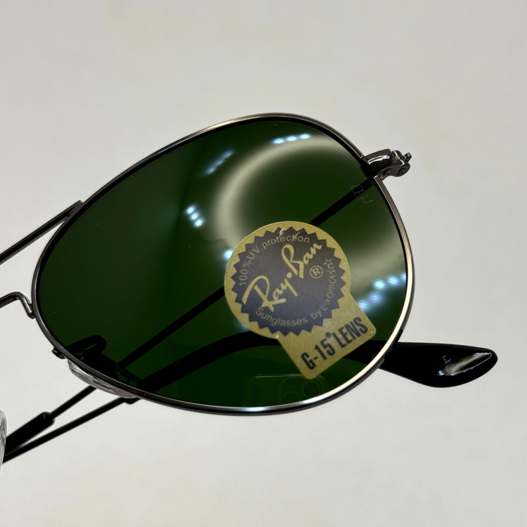 عینک ریبن خلبانی شیشه سنگ فریم نوک مدادی عدسی سبز آمریکایی آنتی رفلکس REYBAN AVIATOR RB 3025 با پک کامل