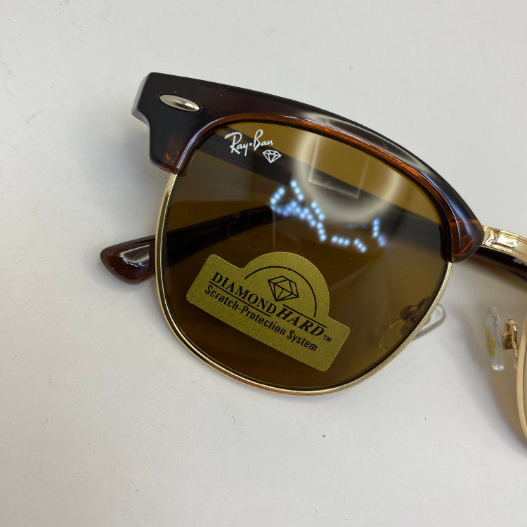 عینک ریبن rayban کلاب مستر شیشه سنگ قهوه ای طلایی با پک کامل ریبن RB 3016