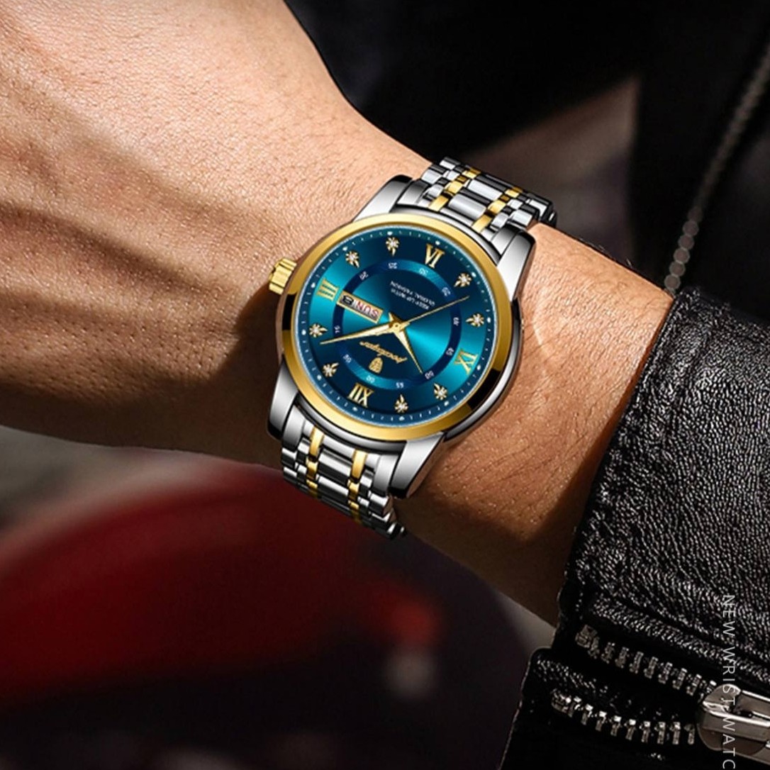 ساعت مچی مردانه اورجینال پوداگار بند استیل poedagar ضدآب صفحه آبی ارسال رایگان