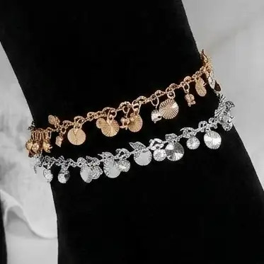 پابند زنانه و دخترانه آبکاری نقره آویز دار پولک و نگین ضد حساسیت رنگ ثابت کد amp (پس کرایه)