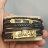 دستبند چرمی قفل و پلاک استیل مردانه طرح رولکس Rolex کیفیت چرم عالی تنوع طرح رنگ ثابت کد bn (پس کرایه)
