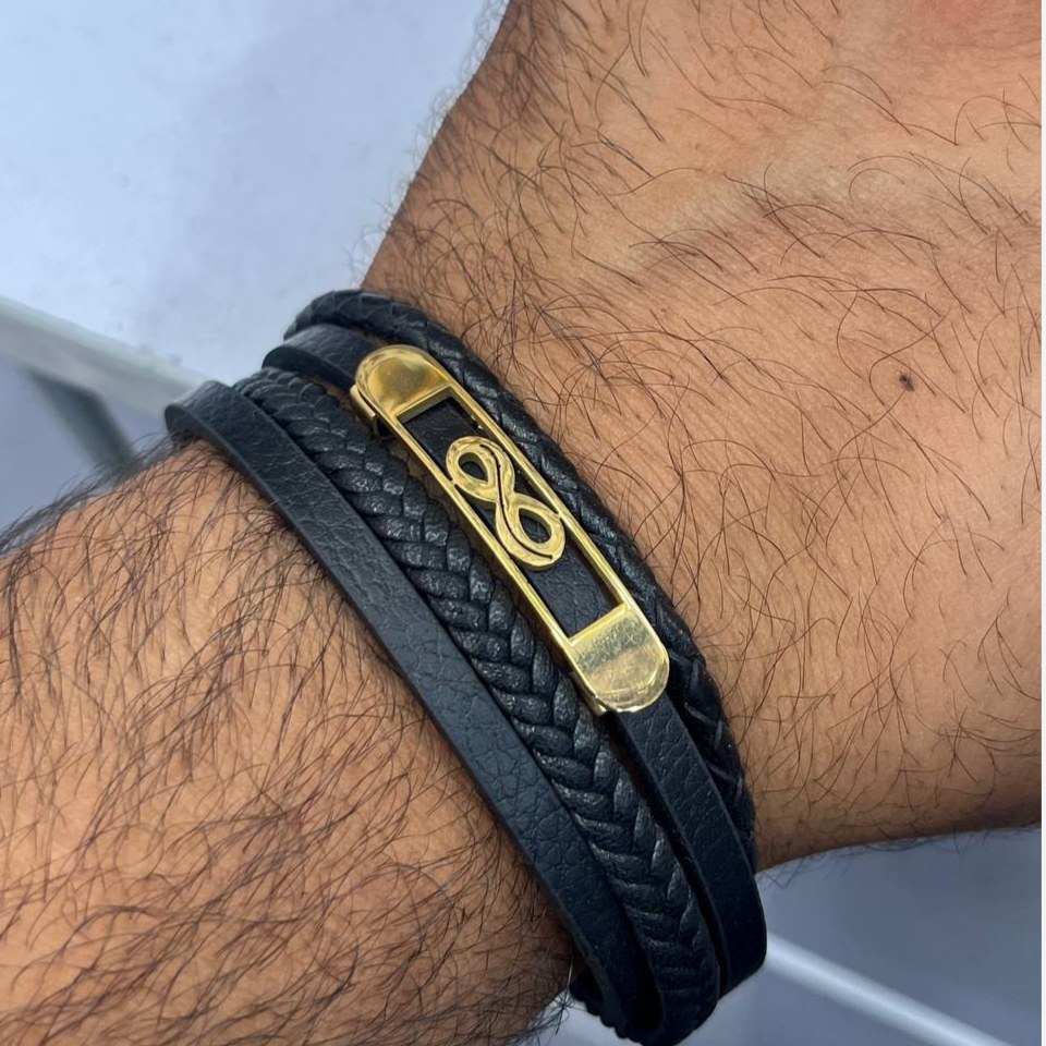 دستبند چرمی قفل و پلاک استیل مردانه کارتیر Cartier قهوه ای کیفیت چرم عالی تنوع طرح رنگ ثابت کدbn (پس کرایه)