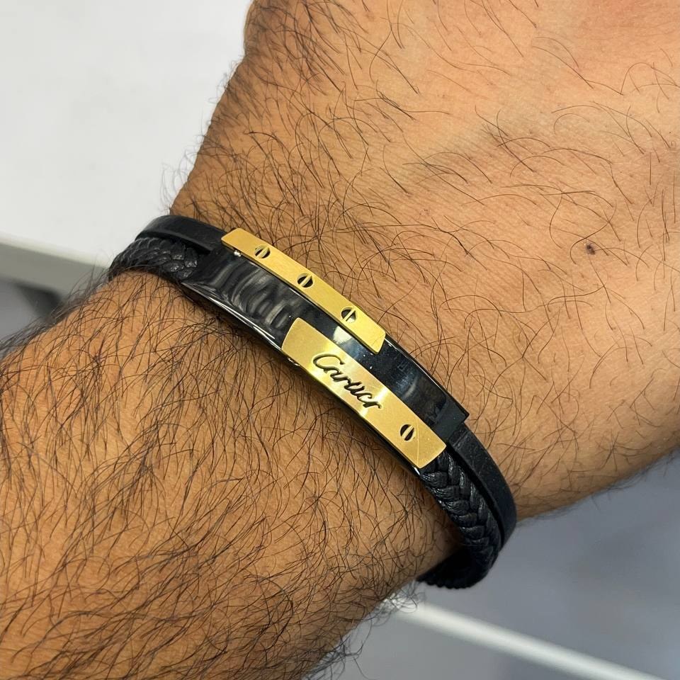 دستبند چرمی قفل و پلاک استیل مردانه مونت بلنک Montblanc کیفیت چرم عالی تنوع طرح رنگ ثابت کدbn (پس کرایه)