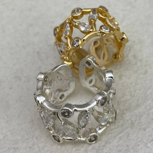 انگشتر آبکاری نقره زنانه طرح برگ و نگین فری سایز Freesize رنگ ثابت کد tj (پس کرایه)