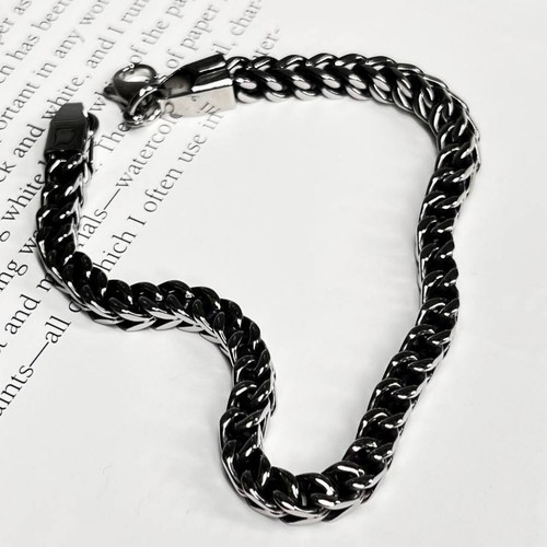 دستبند استیل مردانه زنجیری مشکی رنگ ثابت کد tk (پس کرایه)