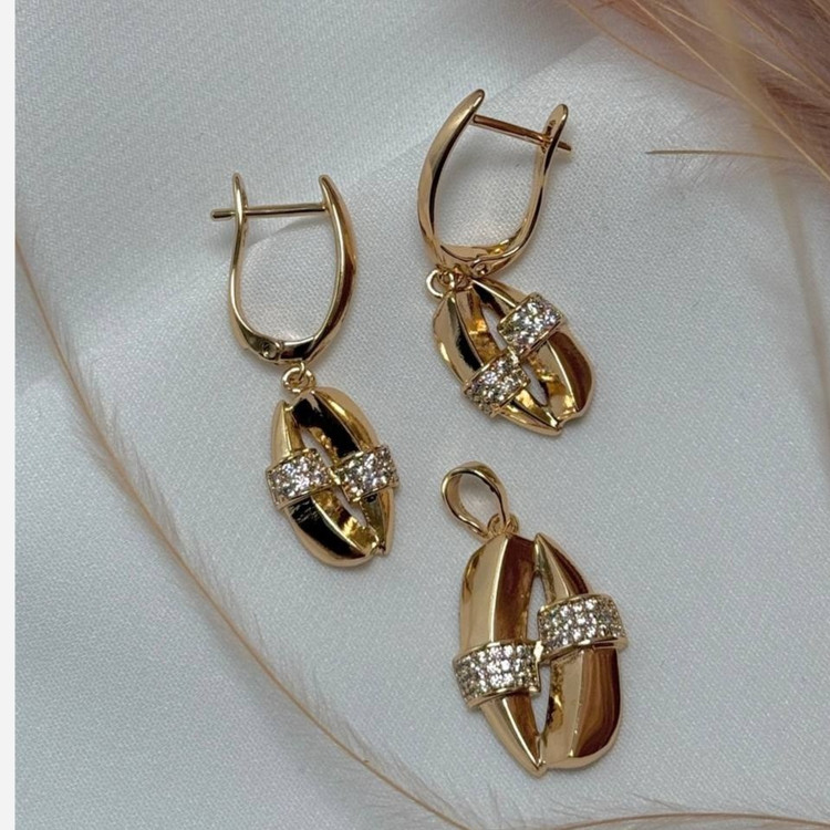 نیم ست گردنبند و گوشواره ژوپینگ زنانه طرح برگ نگین تنوع طرح ثابت کد sm (پس کرایه)