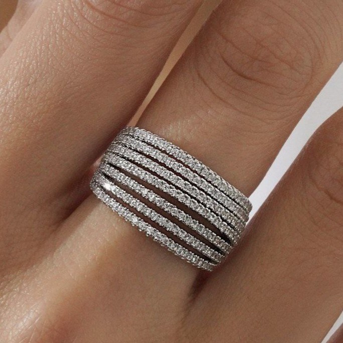 انگشتر زنانه جواهری طرح رینگ حلقه ای چندتایی نگین دار فری سایز freesize رنگ ثابت در تنوع طرح کد mp