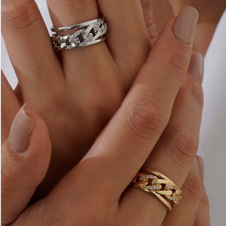 انگشتر زنانه جواهری طرح کارتیر نگین دار فری سایز freesize رنگ ثابت در تنوع طرح کد mp