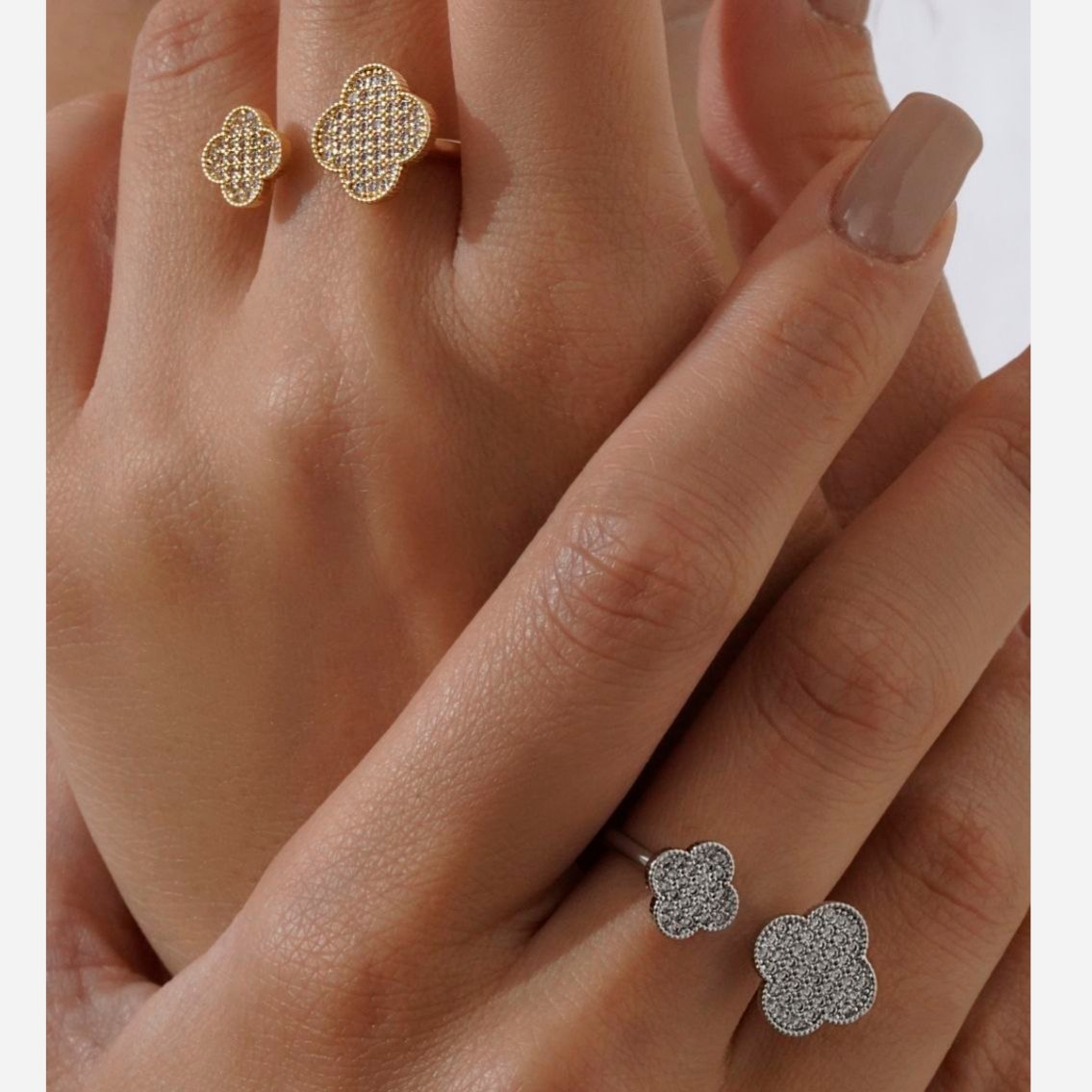 انگشتر زنانه جواهری طرح برگ خوشه ای نگین کاری فری سایز freesize رنگ ثابت در تنوع طرح کد mp