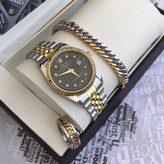 ست ساعت و دستبند و انگشتر مردانه ساعت تاریخدار مارک ROLEX
