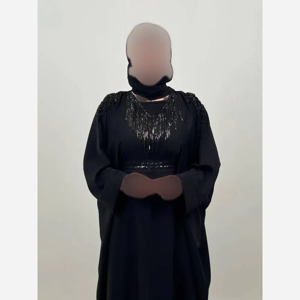 عبای زنانه سردوشی مشکی جنس الیزه اعلا فری سایز 38 تا 58