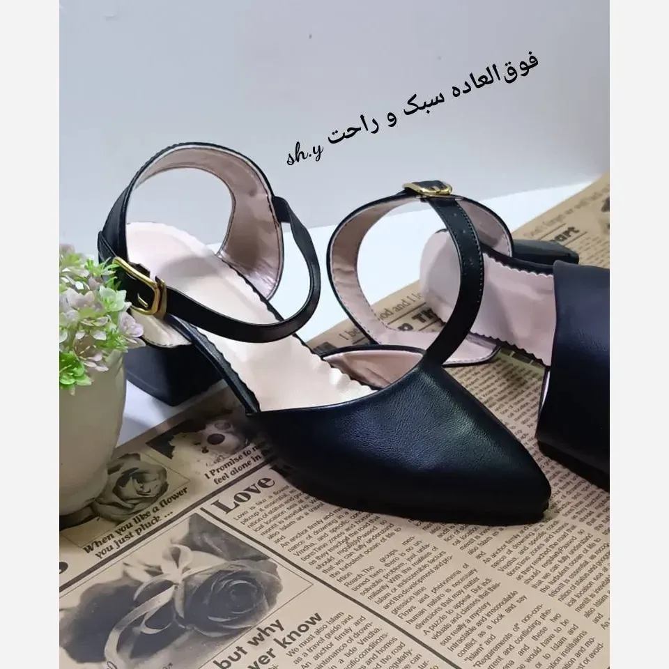 کفش مجلسی زنانه پاشنه 5 سانت چرم بیاله مدل بهار مشکی