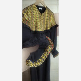 عبا زنانه طرح دنیا جنس الیزه و خرجکار تافته هندی رنگ مشکی سایز 40 تا 60