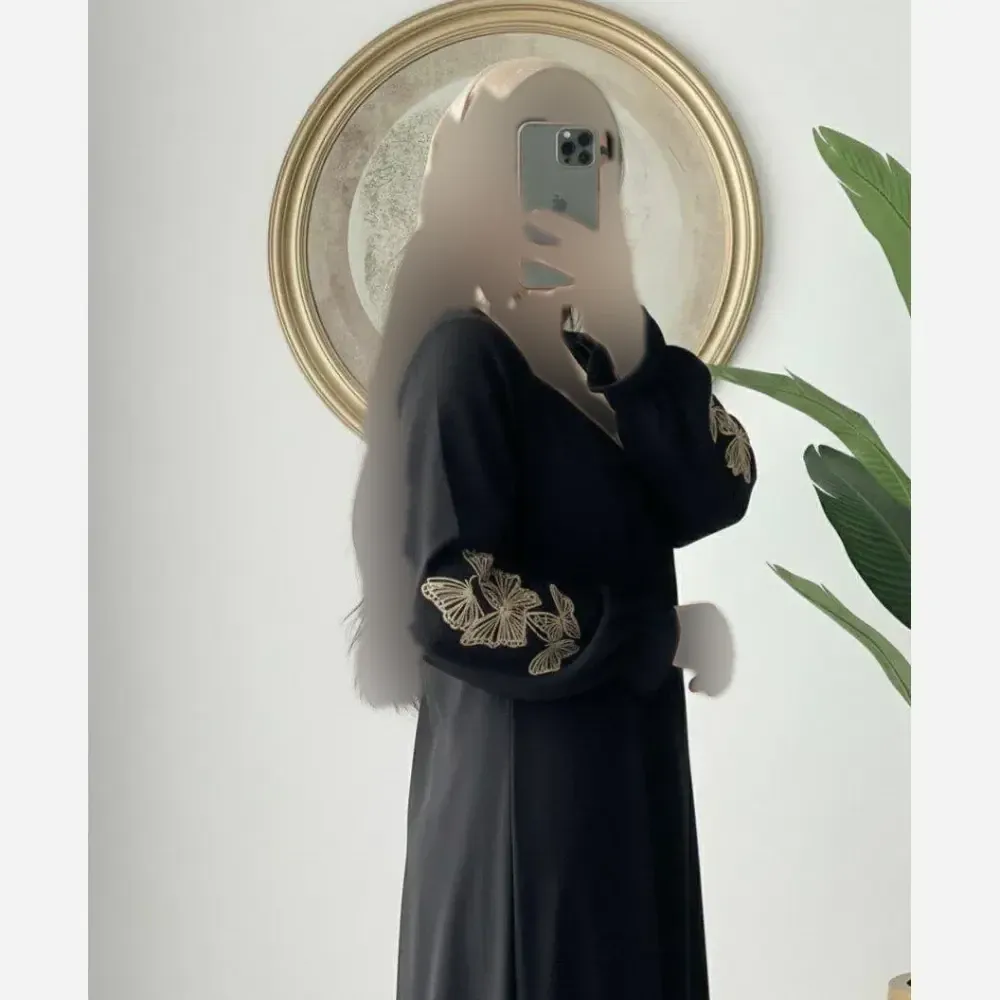 عبا زنانه مدل ترند چیندار پارچه الیزه رنگ مشکی