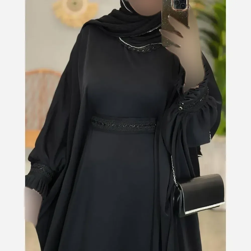 عبا زنانه مدل راحیل جنس الیزه رنگ مشکی سایز فری سایز