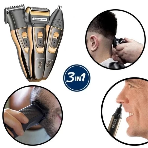 ماشین اصلاح سه کاره سر و صورت و بدن جیمی GM-595 و ریش تراش و گوش و بینی خط زن و صفر زن ورژن جدید ( خرید گناوه مارکت )