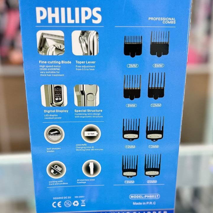 ماشین اصلاح حجم زن و خط زن فیلیپس فوق حرفه ای مدل PH6017 باتری لیتیومی 2000 میلی آمپر دارای پنج دیجیتالی دور موتور 6500