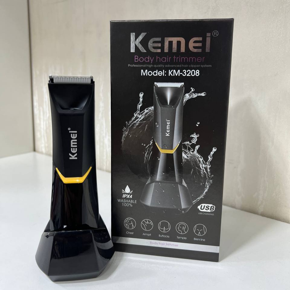 ماشین اصلاح مخصوص بدن و صورت kemei3208 با قابلیت اصلاح تمام نقاط بدن به علاوه خط زنی سر و صورت