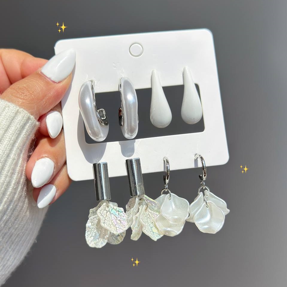 پک گوشواره چهار جفتی ترند نقره ای