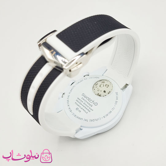 ساعت امگا سواچ moonswatch با بند رابر زنانه مردانه رنگ سفید مشکی کیفیت مستر کد 3750