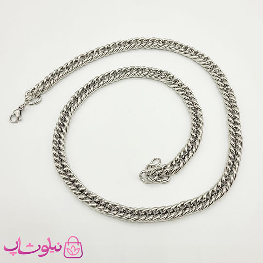 گردنبند مردانه زنجیری کارتیه استیل نقره ای 60 سانت 8 میل کد 499