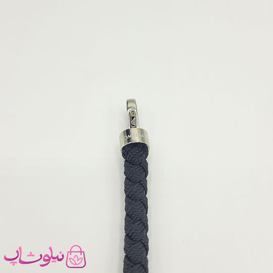 دستبند امگا برزنتی یا کنفی مشکی مردانه با قفل نقره ای کیفیت مستر کد 1100