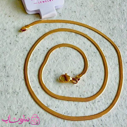 زنجیر زنانه ژوپینگ طلایی مدل هرینگبون تخت طول 45 سانت