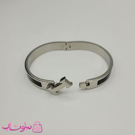 دستبند زنانه هرمس مشکی نقره ای استیل قفل اورجینال کد 680