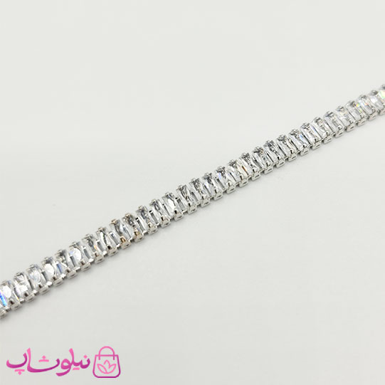 گردنبند زنانه تنیسی نقره ای با نگین باگتی سفید کد 248