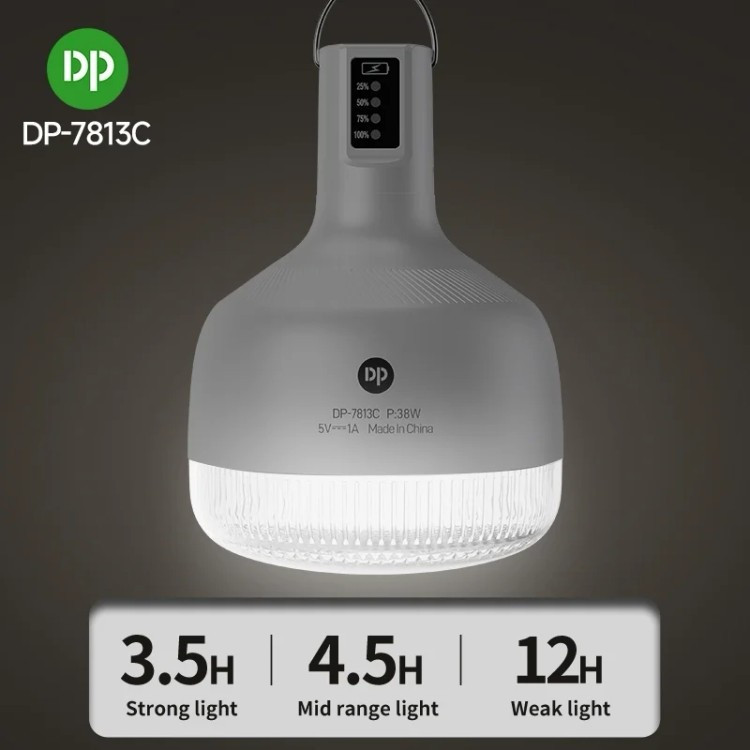 چراغ شارژی کمپینگ 38 وات دی پی DP-7813c ( پک 5 عددی ) لامپ روشنایی اضطراری آویزی 7813 ( گناوه مارکت )