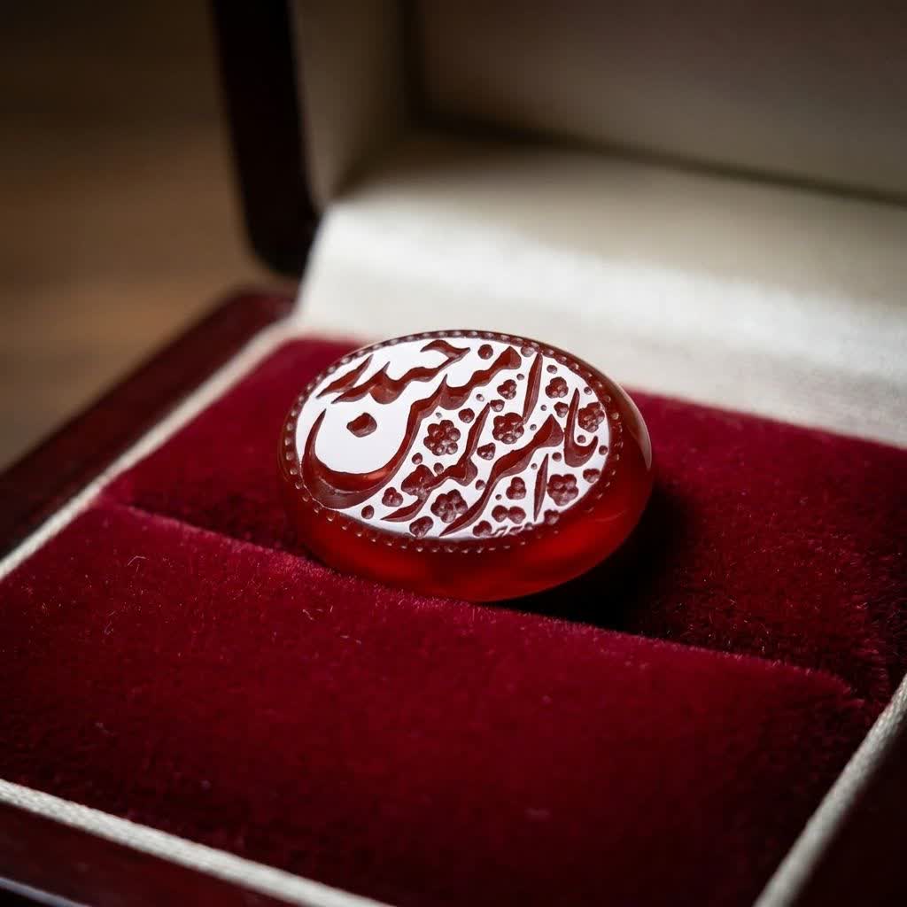 نگین عقیق قرمز حکاکی یا امیرالمومنین حیدر کد 5550