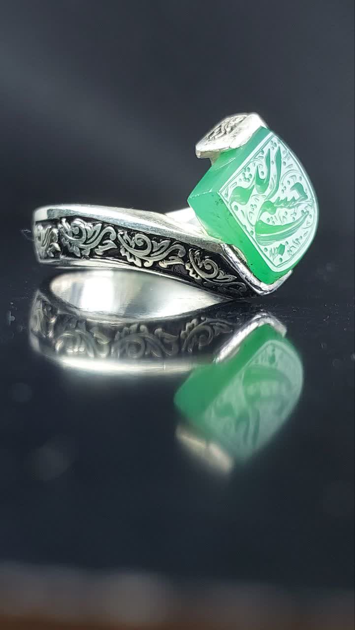انگشتر نقطه باسنگ عقیق سبز حکاکی یافاطمه کد 1718