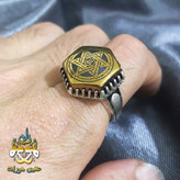 انگشتر حدید طلایی ستاره سلیمان مردانه شش ضلعی