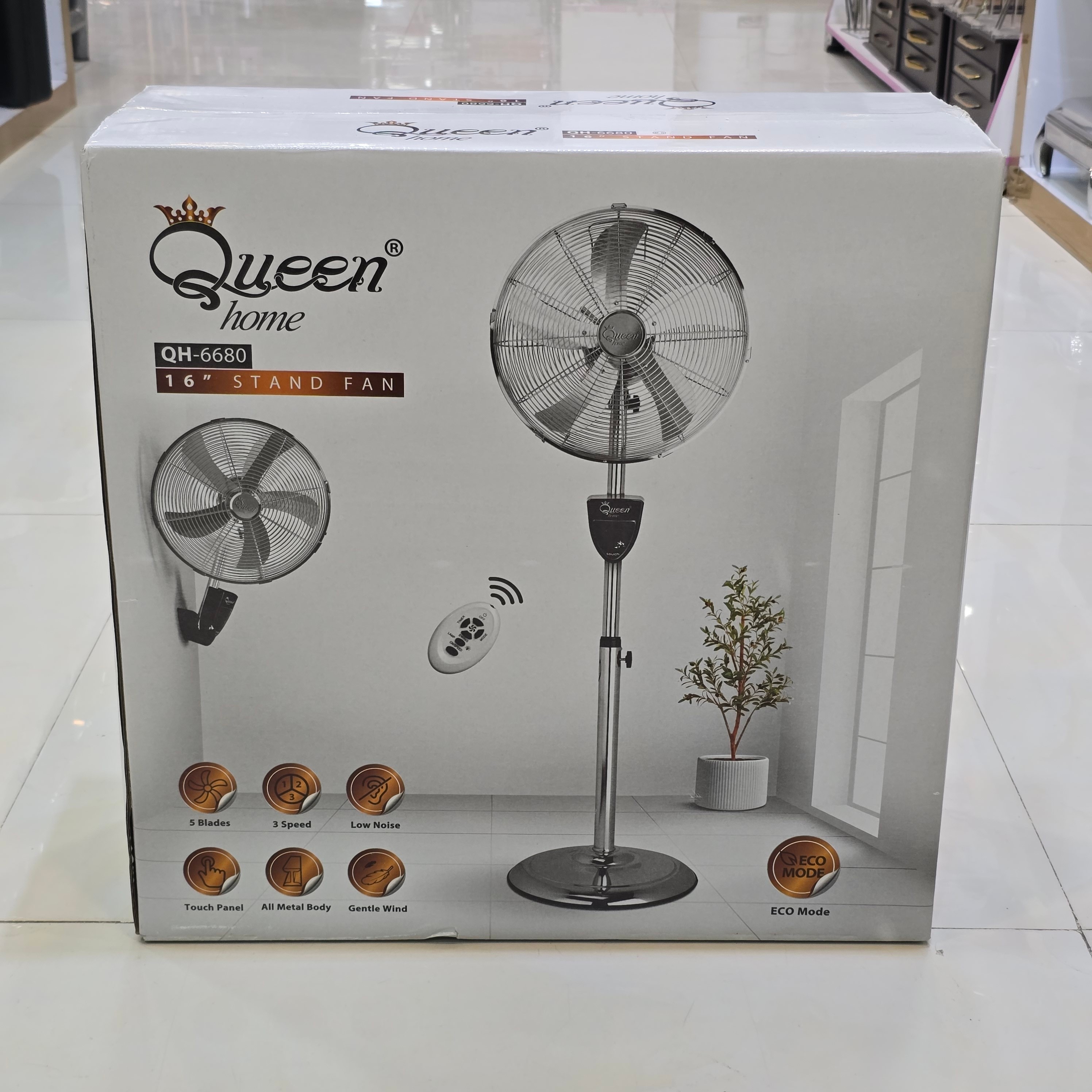 پنکه ایستاده کوئین هوم مدل QH-6680 ریموت دار 5 پره با ارسال رایگان