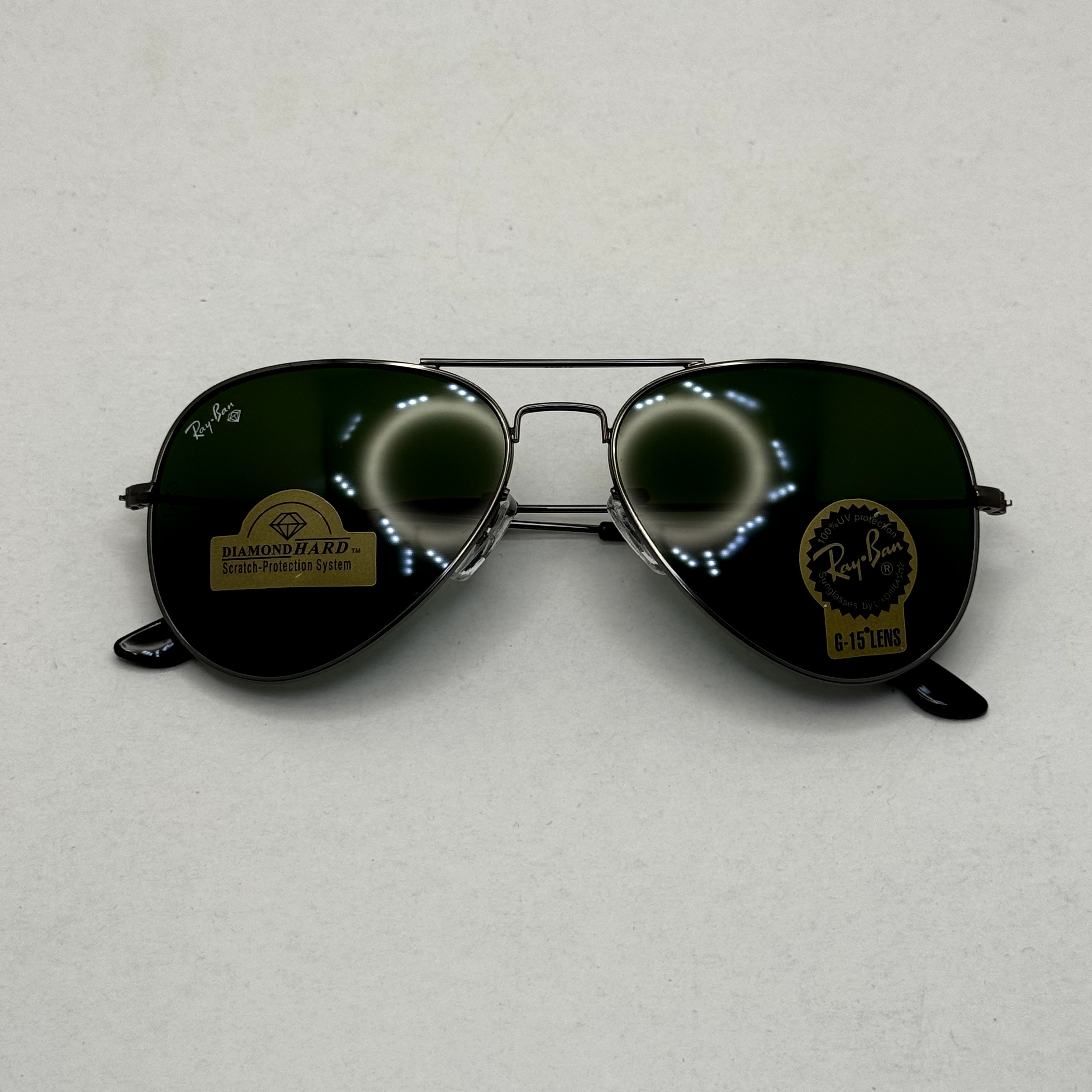 عینک ریبن خلبانی شیشه سنگ فریم نوک مدادی عدسی سبز آمریکایی آنتی رفلکس REYBAN AVIATOR RB 3025 با پک کامل (ارسال رایگان)
