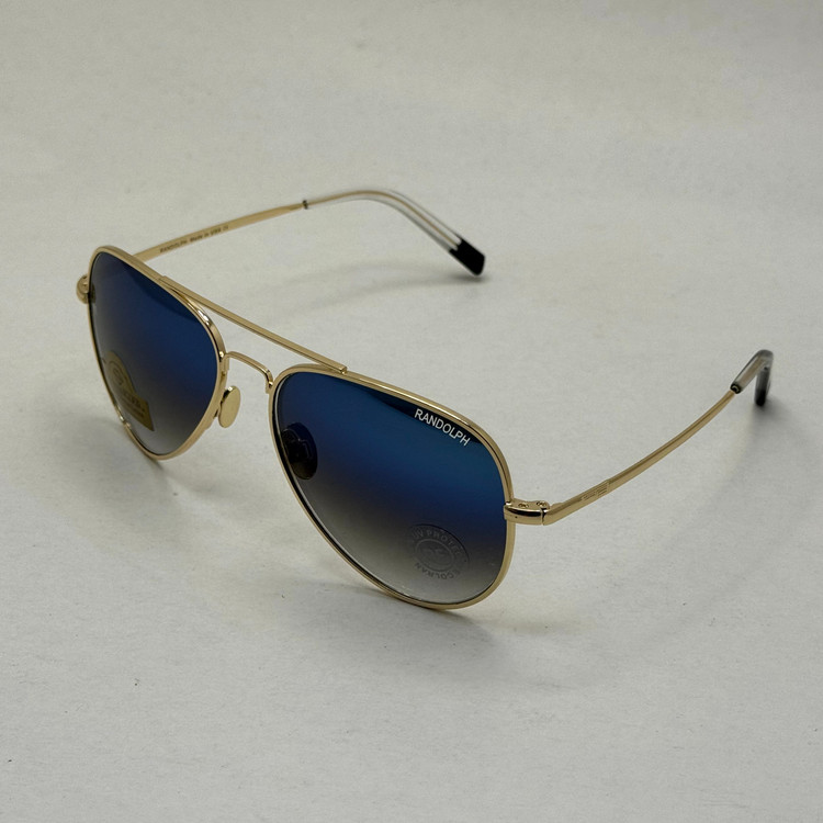 عینک آفتابی و شب خلبانی رندولف شیشه سنگ مدل کانکورد آبی فریم طلایی فول پک RANDOLPH CONCORD CR 231 24K GOLD (ارسال
