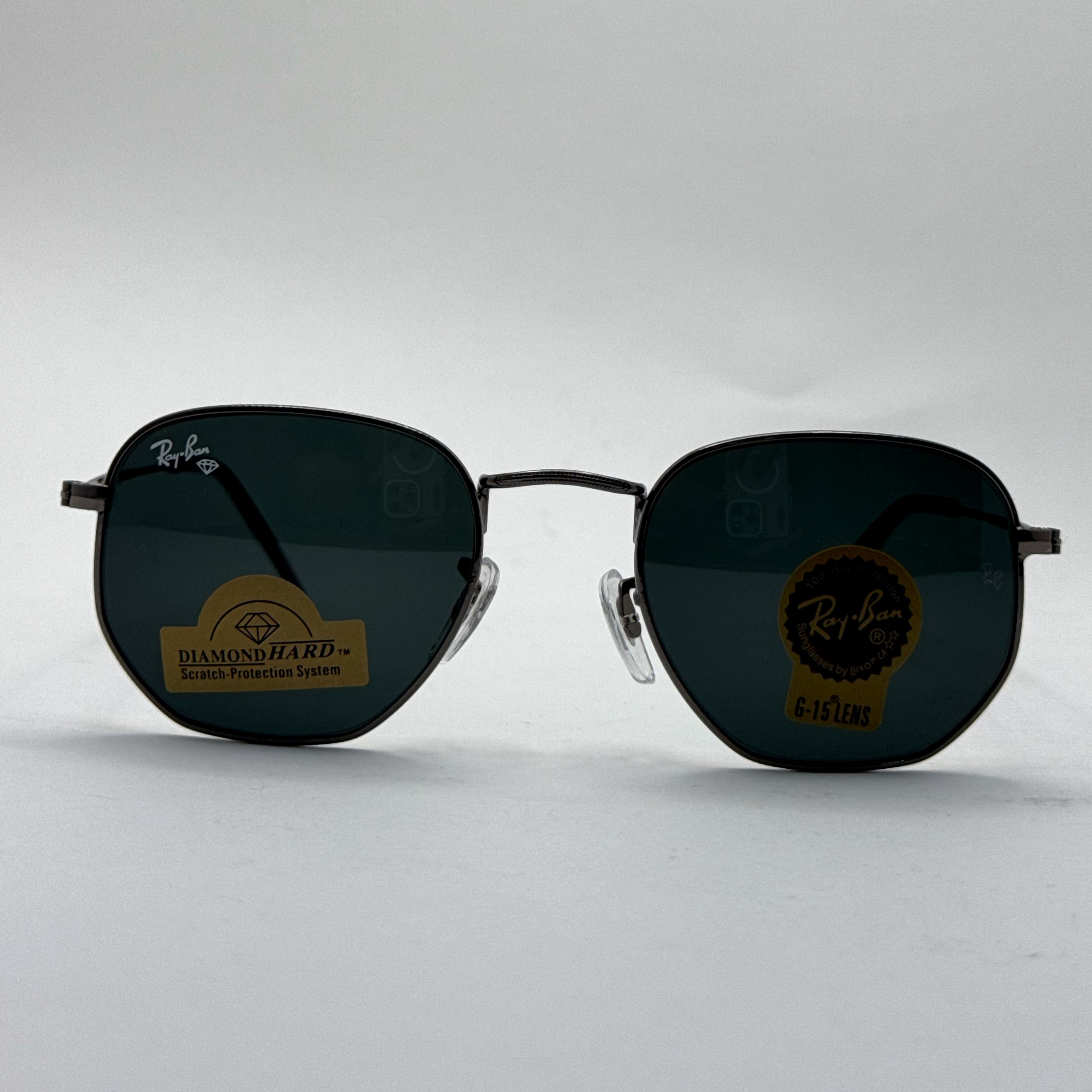 عینک ریبن هگزونال شیشه سنگ فریم نوک مدادی عدسی مشکی به همراه پک کامل ریبن کد Rayban RB 3548 (ارسال رایگان)