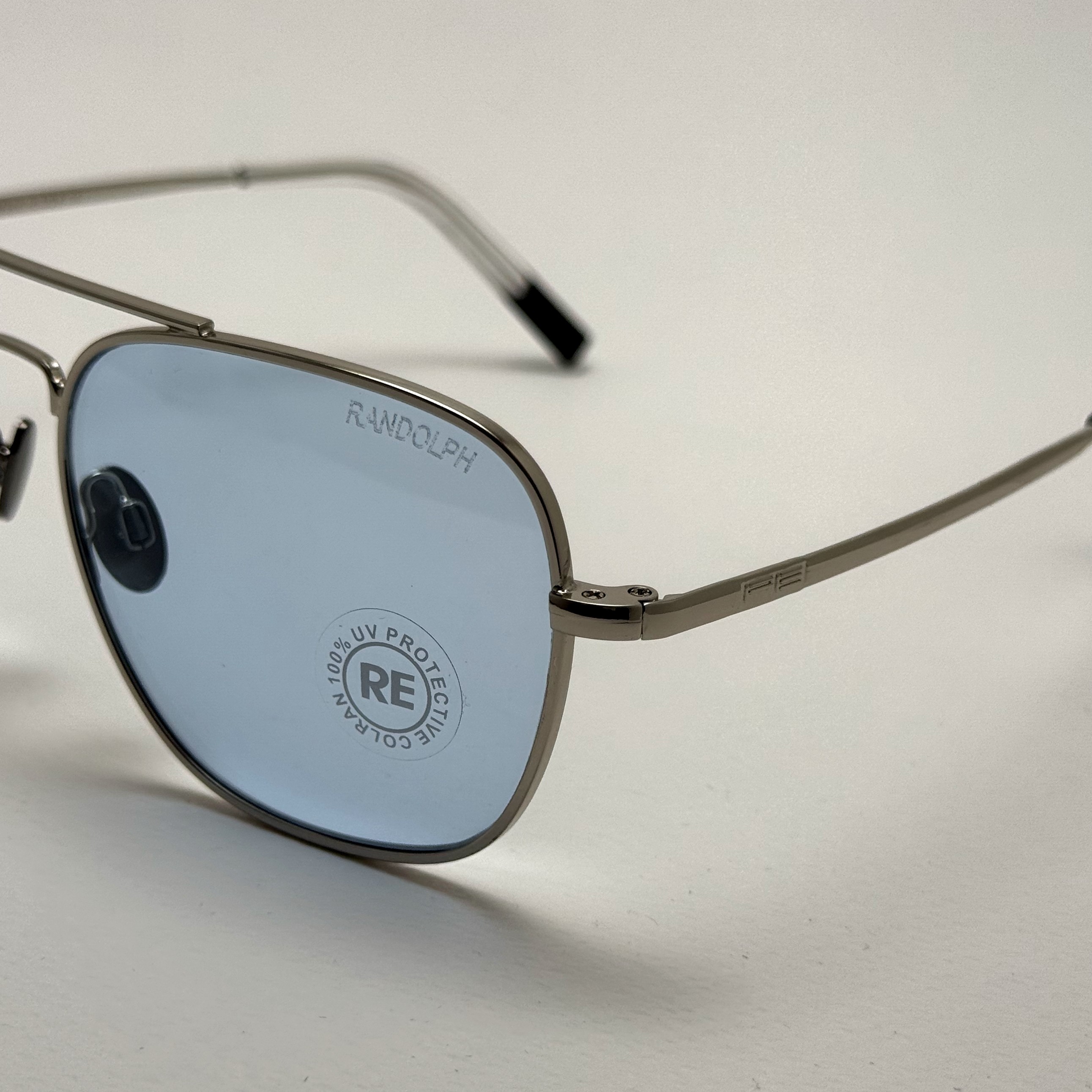 عینک شب و آفتابی خلبانی رندولف شیشه سنگ آبی آسمانی نقره ای فول پک RANDOLPH AVIATOR RE 58 24K WHITE GOLD (ارسال رایگان)
