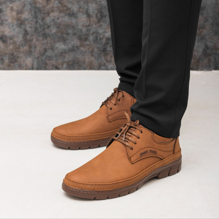 کفش مردانه رسمی بندی مدل سبلان رنگ عسلی تیره