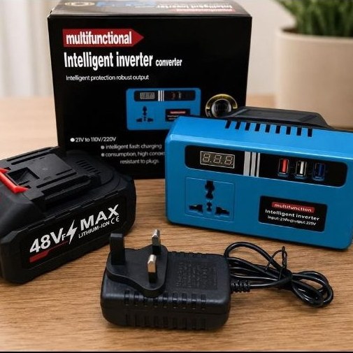 اینورتر چند کاره (وارداتی) Intelligent Inverter converter multifunctional دارای باتری 48 ولت و چراغ قوه ایکس