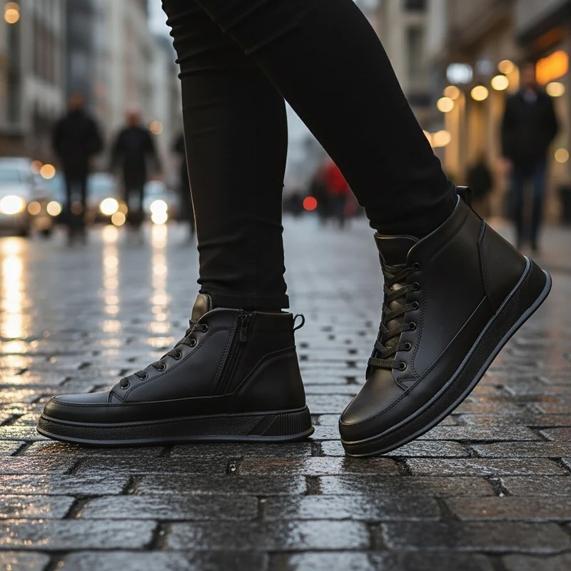 نیم بوت مردانه ونس مشکی دوردوخت PU پرفرووش (پس کرایه)